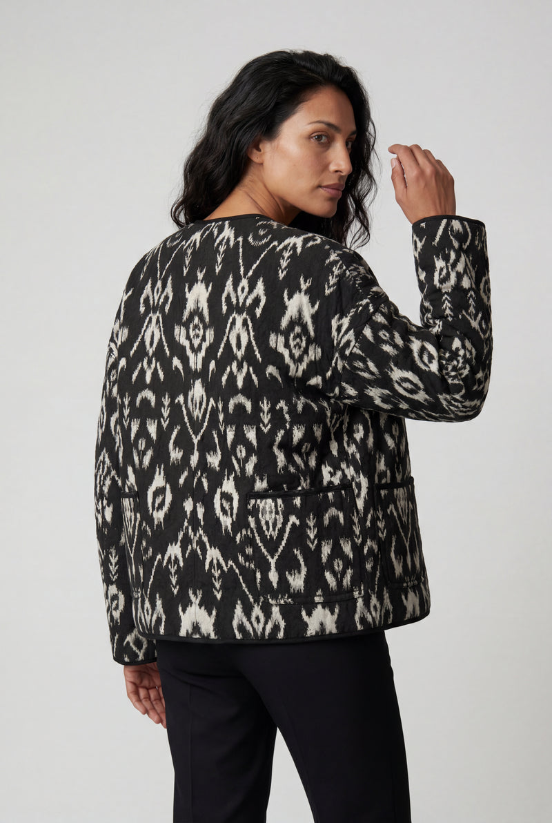 Black Black Ikat Print Quilted Short Jacket - Photo 2
