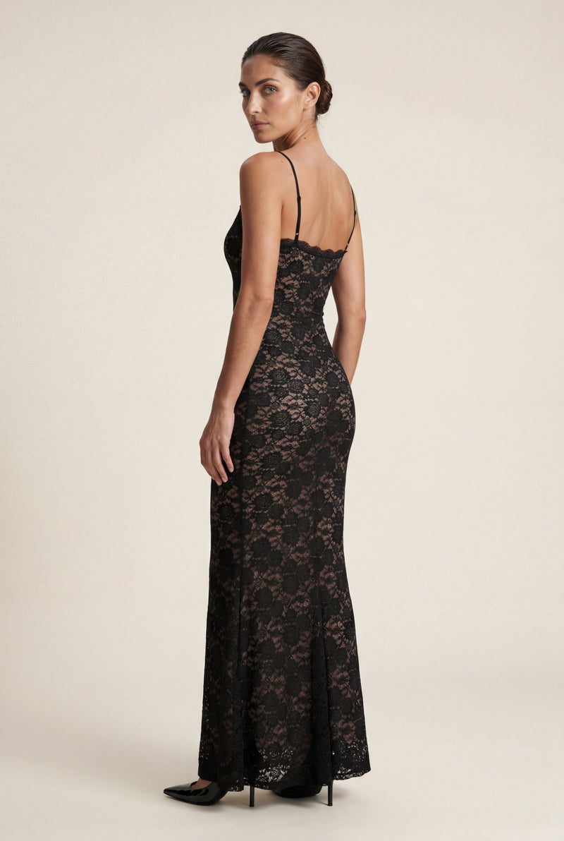 Black Black Lace Bodycon Maxi Dress with Spaghetti Straps - Photo 2