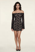 Black Black Lace Off-shoulder Mini Dress with Flared Sleeves - Photo 1