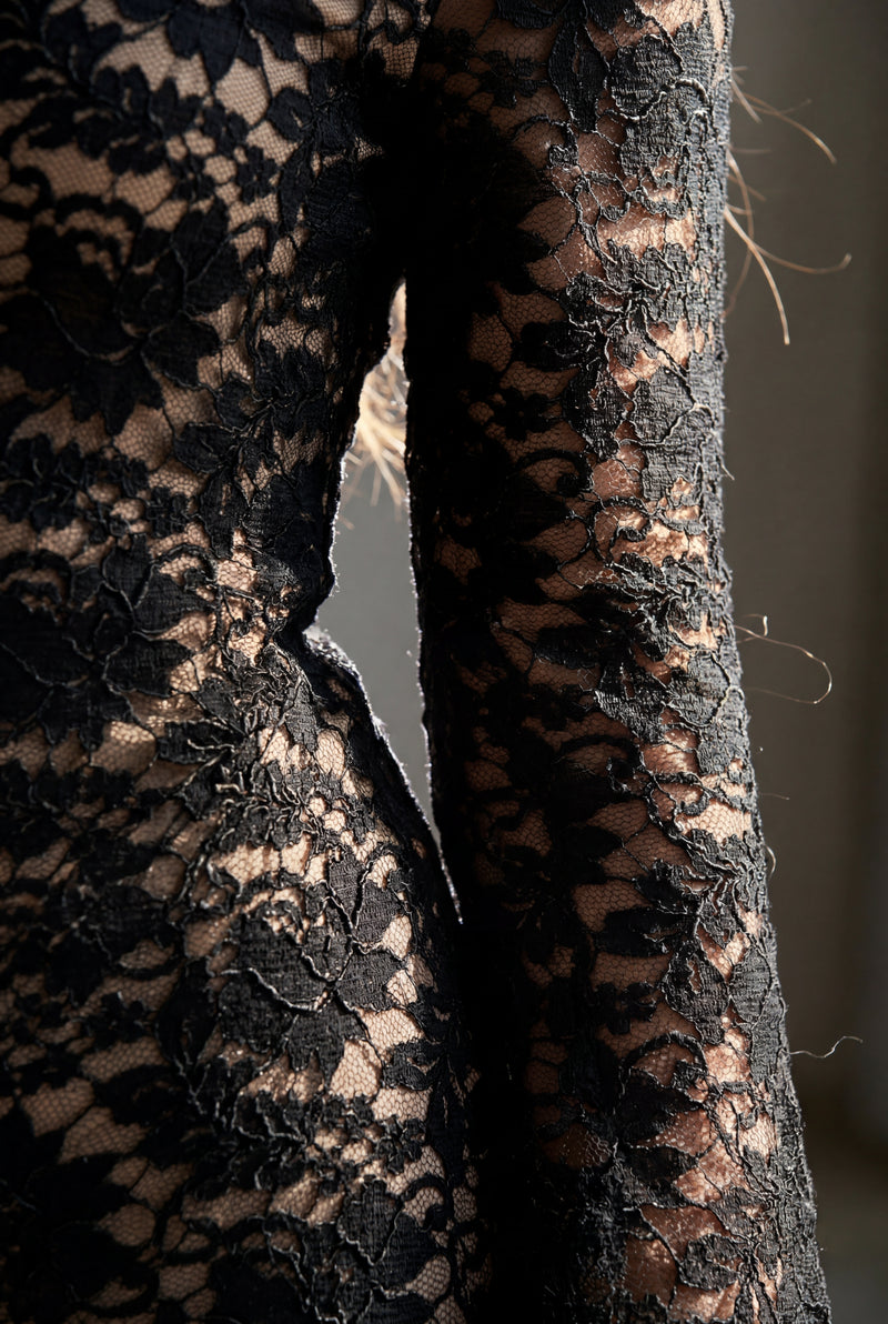 Black Black Lace Off-shoulder Mini Dress with Flared Sleeves - Photo 3