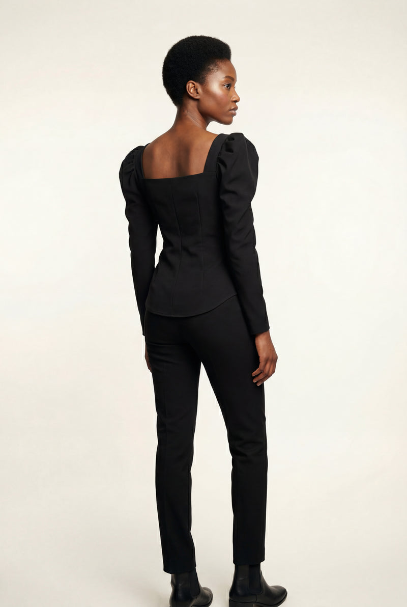 Black Black Long Sleeve Sweetheart Neck Fitted Bodysuit - Bodysuits - Photo 2