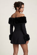 Black Black Off-shoulder Faux Fur Trim Mini Dress - Off-shoulder mini dress - Photo 2