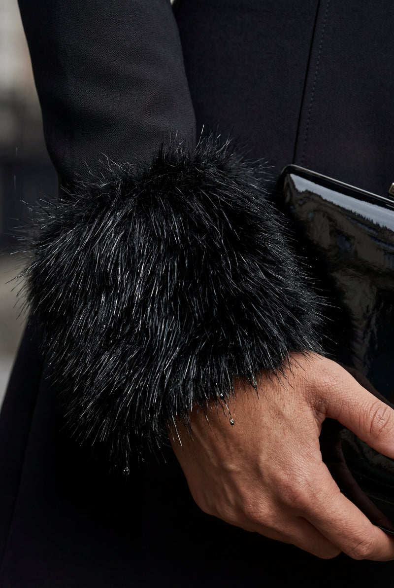 Black Black Off-shoulder Faux Fur Trim Mini Dress - Off-shoulder mini dress - Photo 3