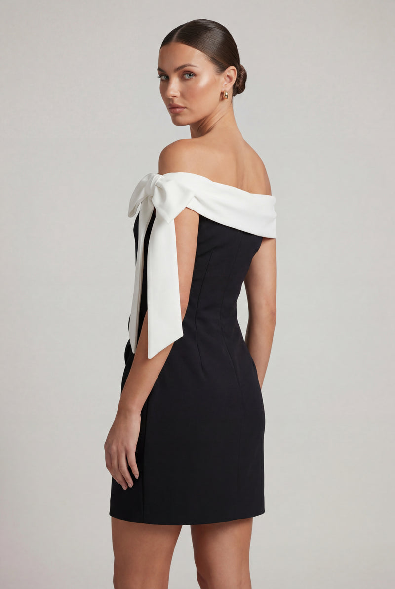 Black Black Off-shoulder Mini Cocktail Dress with Bow Detail - Midi dress - Photo 2