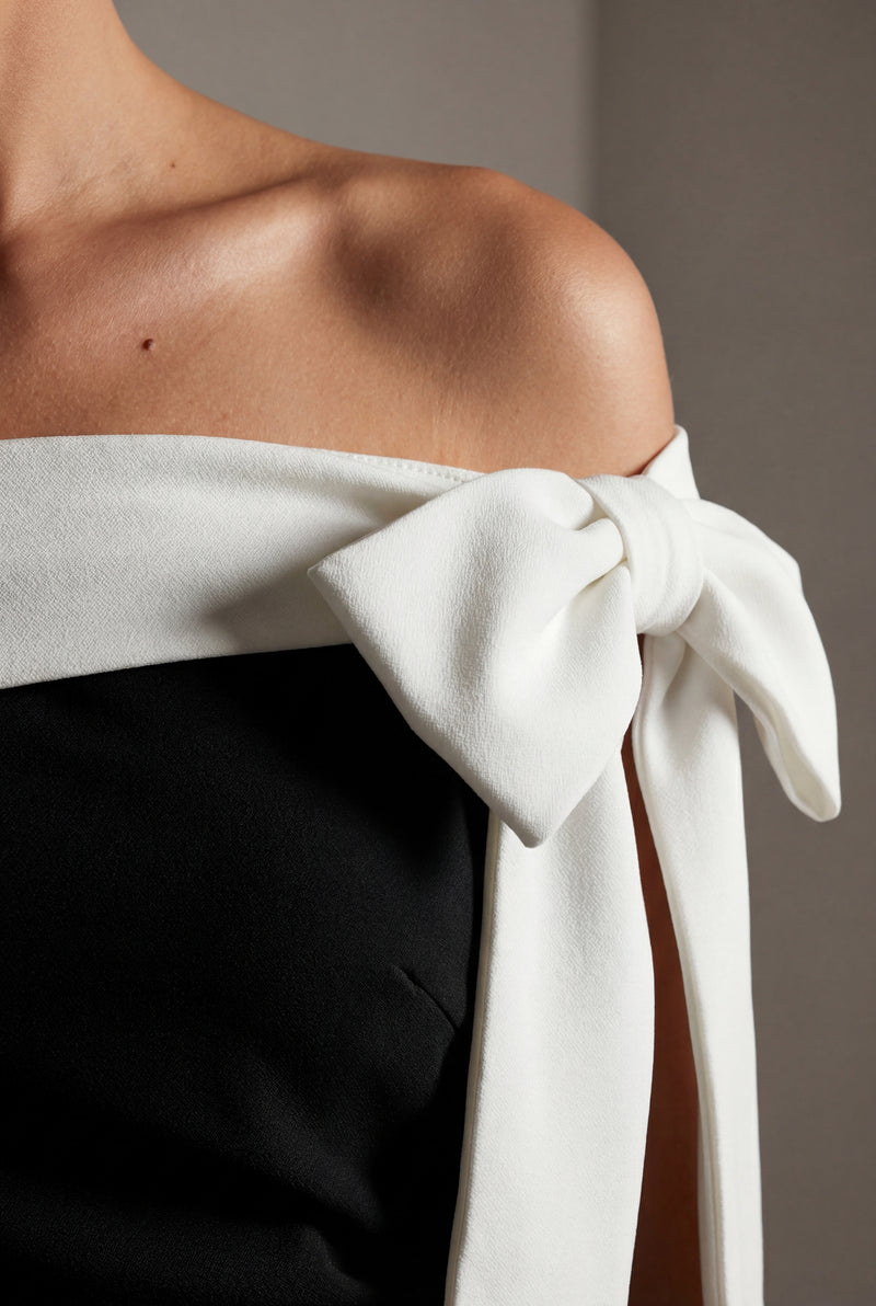 Black Black Off-shoulder Mini Cocktail Dress with Bow Detail - Midi dress - Photo 4