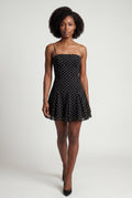 Black Black Polka Dot Halter Mini Dress with Flared Skirt - Photo 5