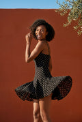 Black Black Polka Dot Halter Mini Dress with Flared Skirt - Photo 8