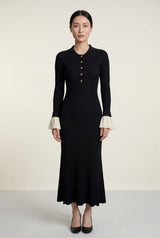 Black Black Ribbed Maxi Dress with Dramatic Contrast Cuffs - Photo 1