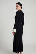 Black Black Ribbed Maxi Dress with Dramatic Contrast Cuffs - Photo 2