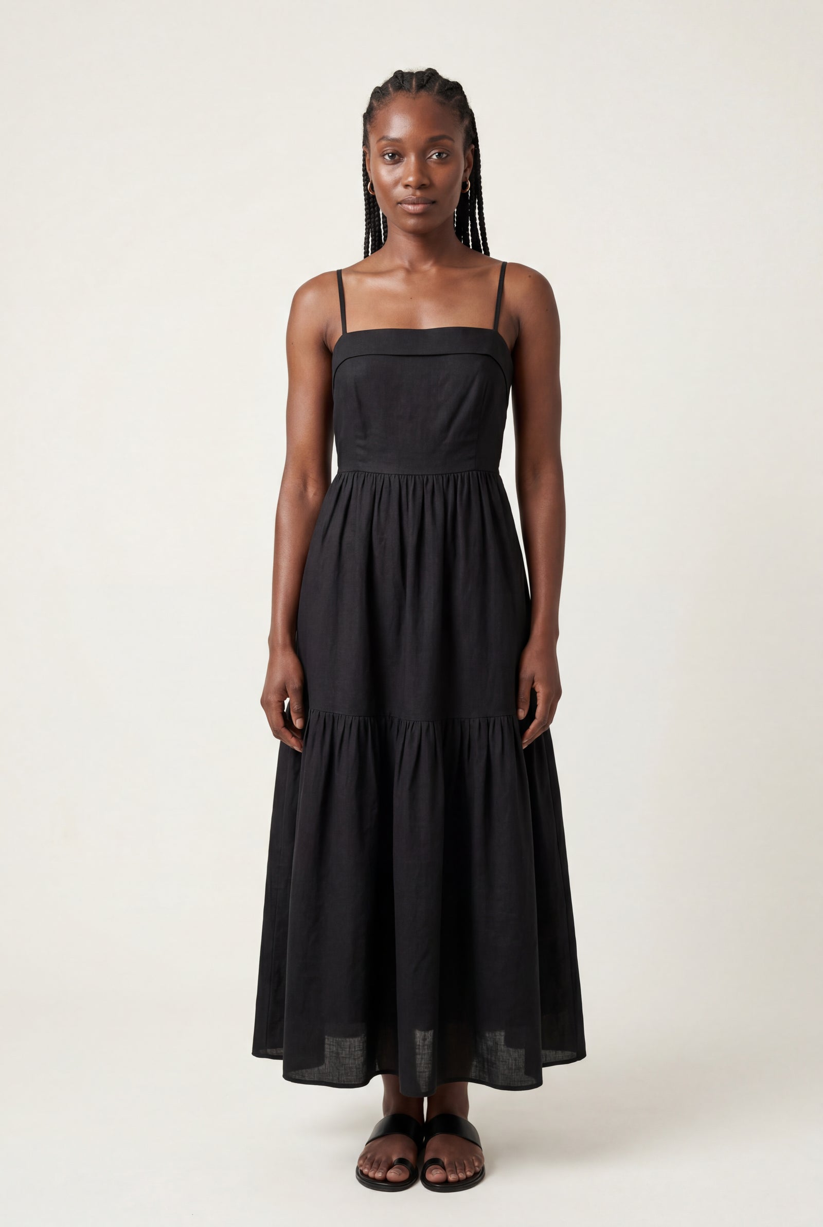 Black Black Tiered Backless Maxi Dress with Spaghetti Straps - Photo 1