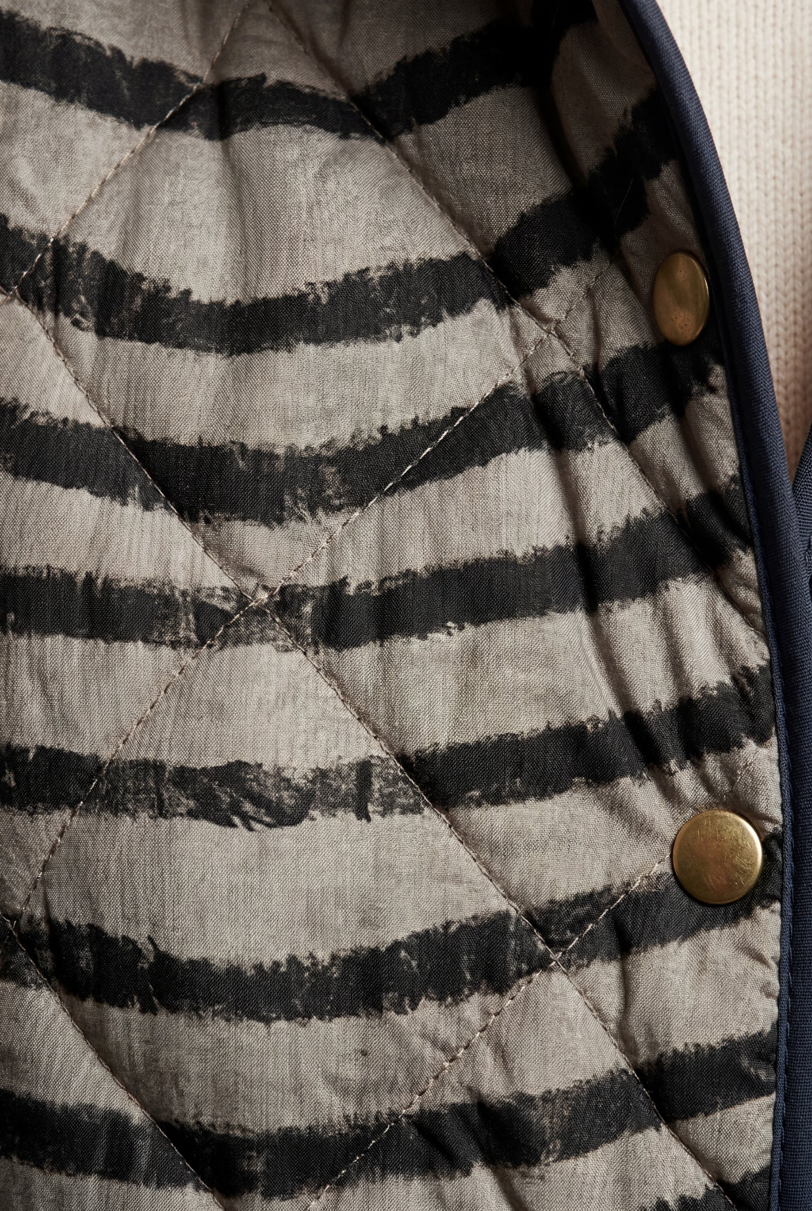 Black Black Zebra Print Quilted Hip Length Jacket with Stand Collar - Quilted jacket - Photo 3