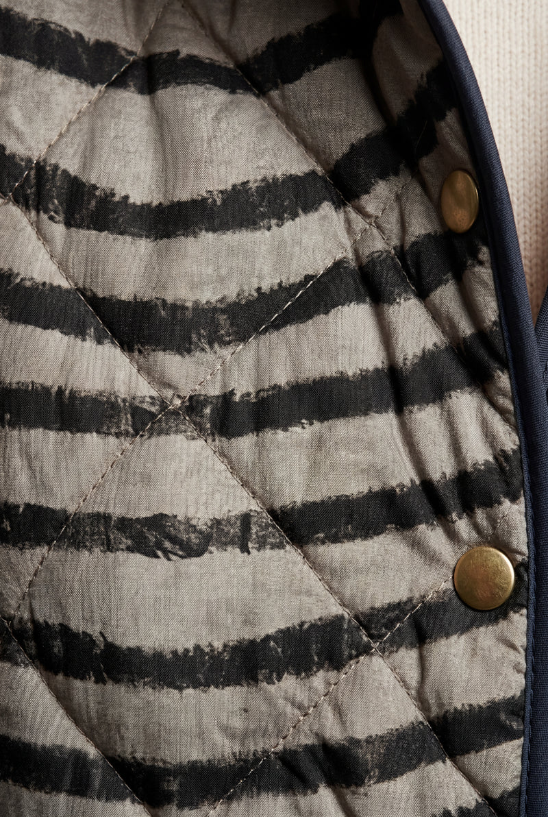 Black Black Zebra Print Quilted Hip Length Jacket with Stand Collar - Quilted jacket - Photo 3