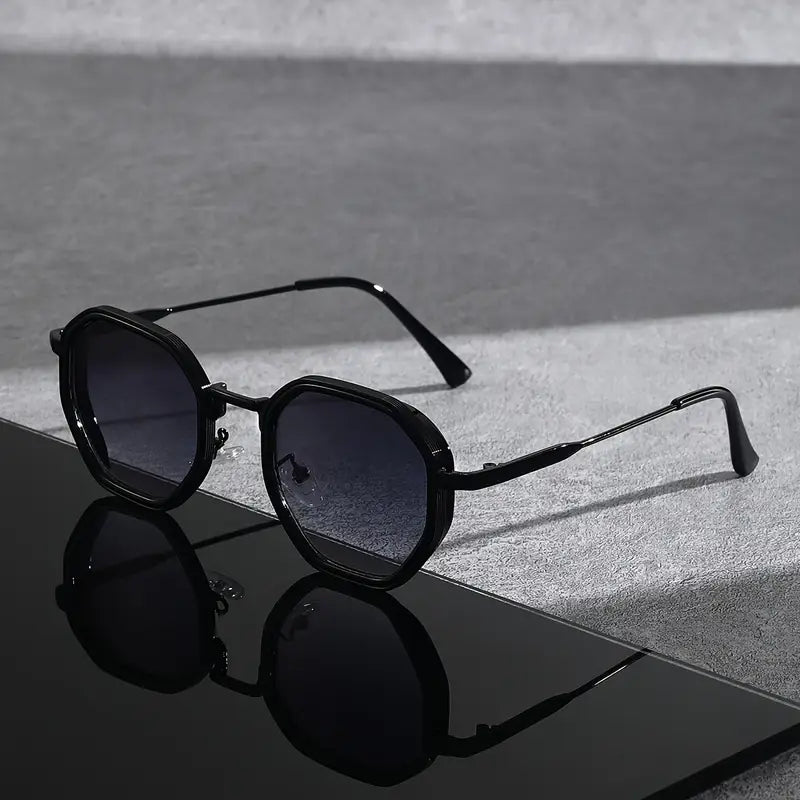 Black Blue Gradient Geometric Hexagonal Frame Sunglasses - Photo 3