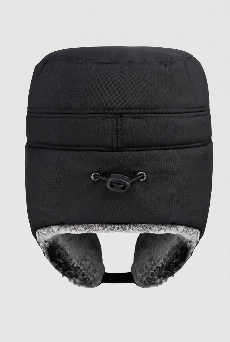 Bomber Hat with Earflaps in Black — studio angle