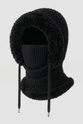 Boucle Knit Hooded Balaclava in Black — studio front