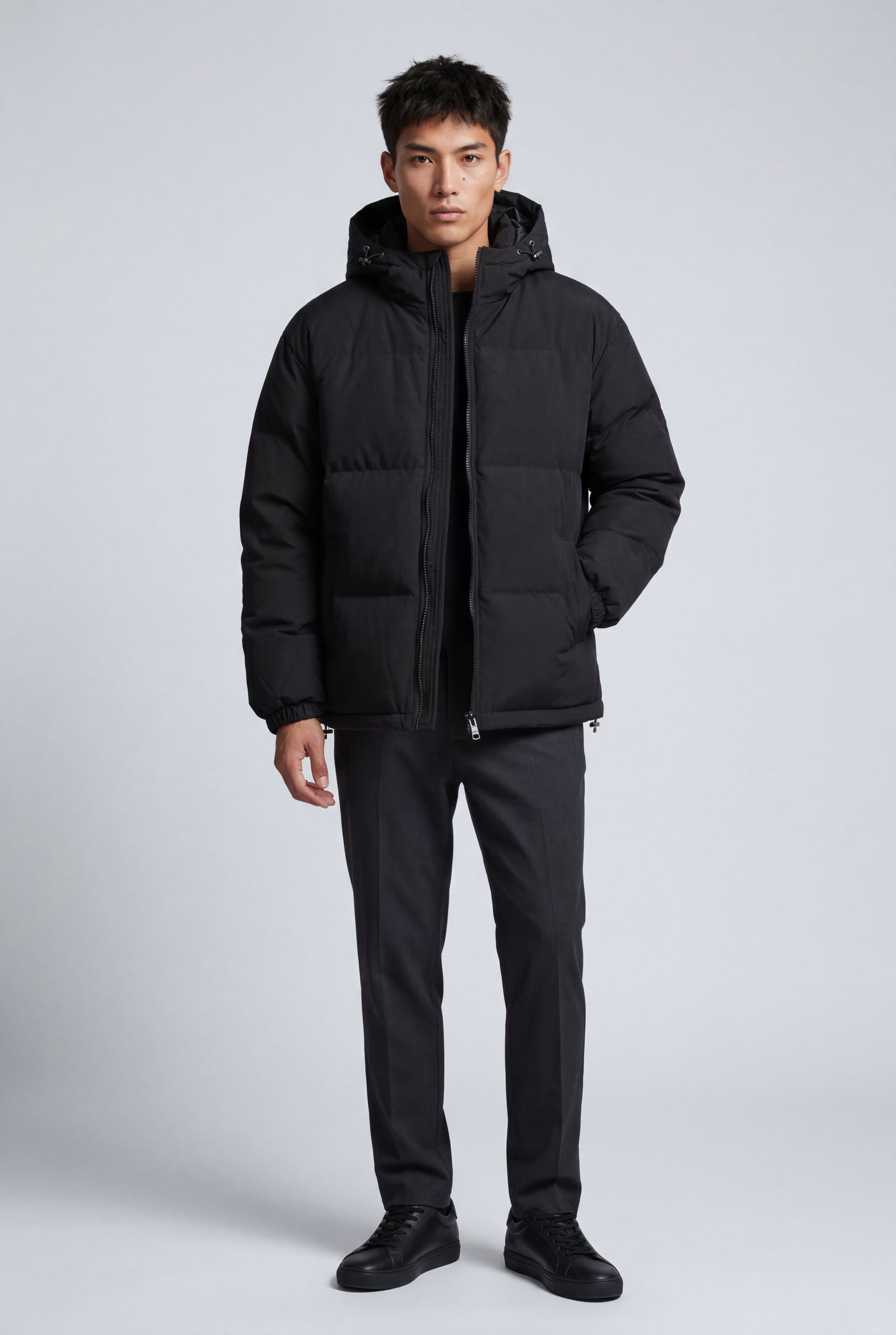 Black Boxy Hooded Puffer Jacket with High Neck - Hooded jackets - Photo 2
