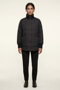 Black Boxy Quilted Zip-front Winter Coat with Stand Collar - Photo 1
