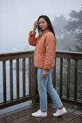 Orange Boxy Quilted Zip-front Winter Coat with Stand Collar - Photo 14