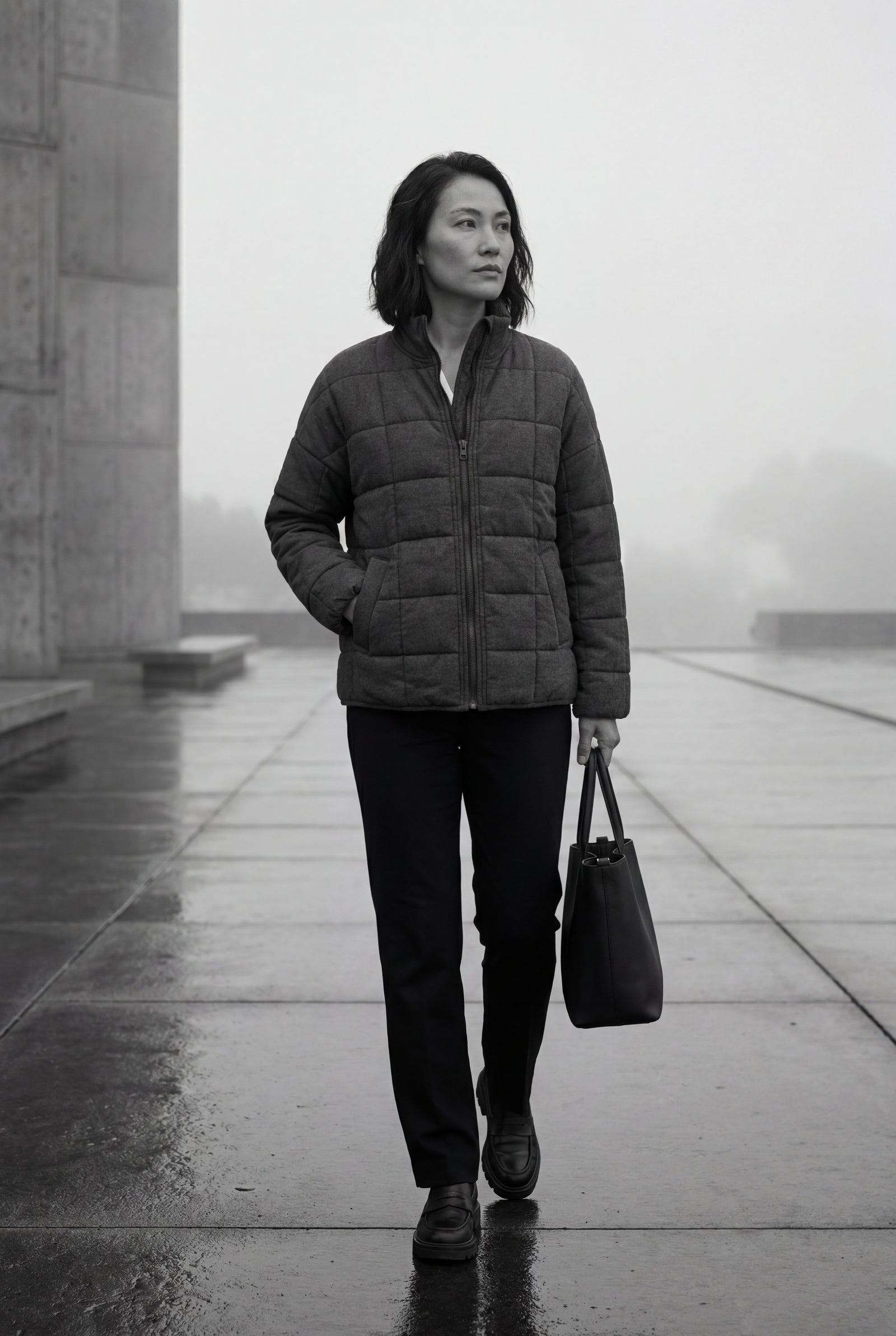 Gray Boxy Quilted Zip-front Winter Coat with Stand Collar - Photo 17