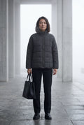 Gray Boxy Quilted Zip-front Winter Coat with Stand Collar - Photo 18