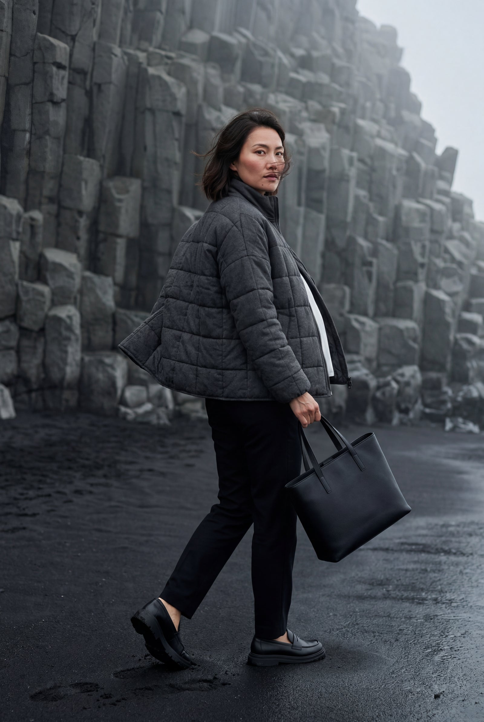 Gray Boxy Quilted Zip-front Winter Coat with Stand Collar - Photo 19