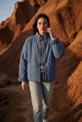 Blue Boxy Quilted Zip-front Winter Coat with Stand Collar - Photo 8