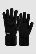 Cable-Knit Gloves with Ribbed Cuffs in Black — studio front