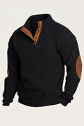 Cable Knit Quarter-Button Sweater in Black — studio front