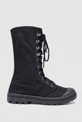 Canvas Lace-Up Mid-Calf Boots in Black — studio angle