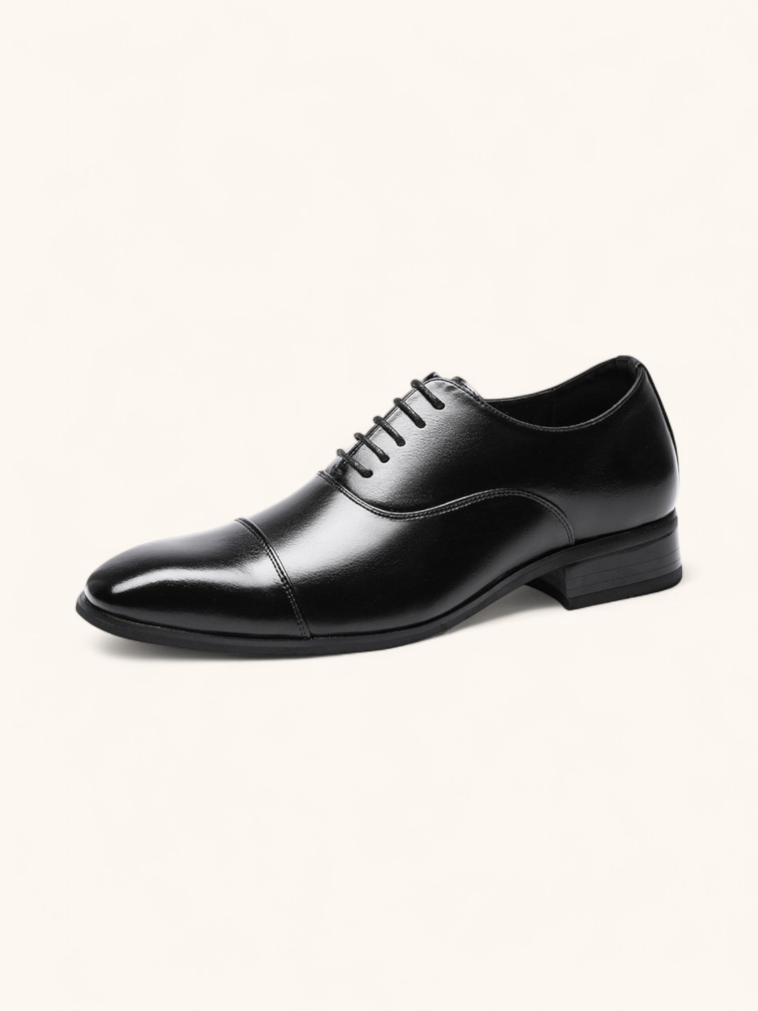 Black Cap Toe Oxford Lace-up Dress Shoes with Polished Finish - Photo 5