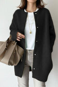 Cashmere Button-Front Cardigan in Black — front view