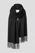 Cashmere Fringed Scarf in Black — studio front