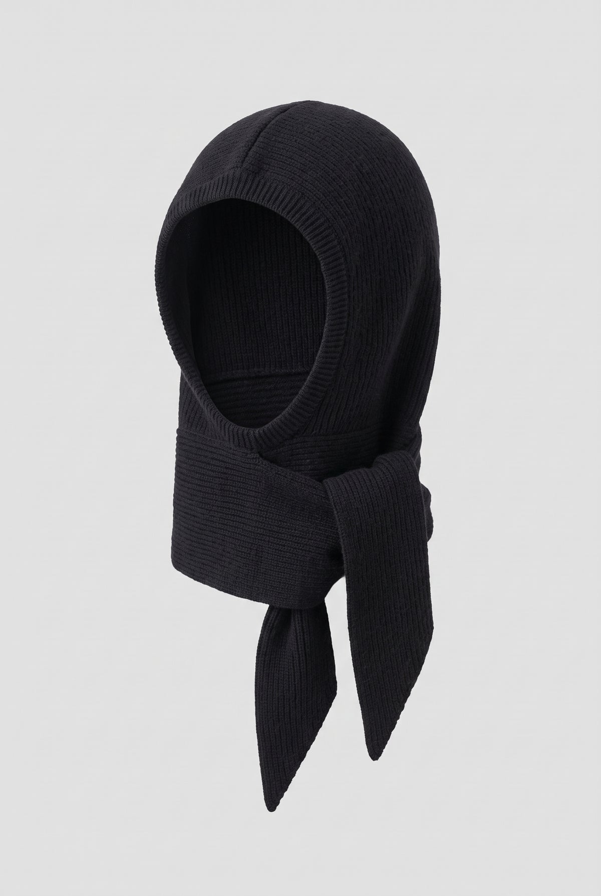 Cashmere Hooded Scarf Balaclava in Black — studio front