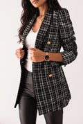 Checked Tweed Blazer in Black — studio front