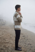 Khaki Checkered Block Crewneck Sweater with Ribbed Details - Checkered knit sweater - Photo 7