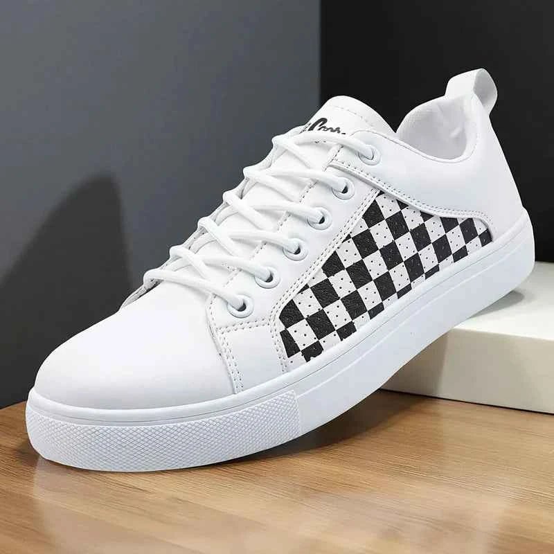 Checkered Panel Low-top Lace-up Sneakers - Photo 2