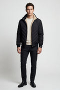 Black Chevron Quilted Lightweight Bomber Jacket with Stand Collar - Quilted jacket - Photo 1