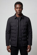 Black Chevron Quilted Snap-front Puffer Shirt Jacket - Puffer jackets - Photo 3