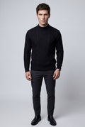 Black Chunky Cable Crewneck Sweater with Ribbed Hem - Photo 6