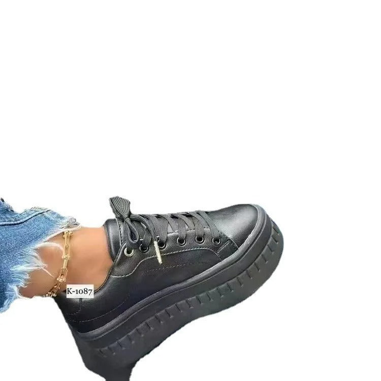 Black Chunky Platform Lace-up Sneakers with Ridged Sole - Platform sneakers - Photo 7