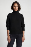 Black Chunky Ribbed Oversized Turtleneck Sweater - Photo 3
