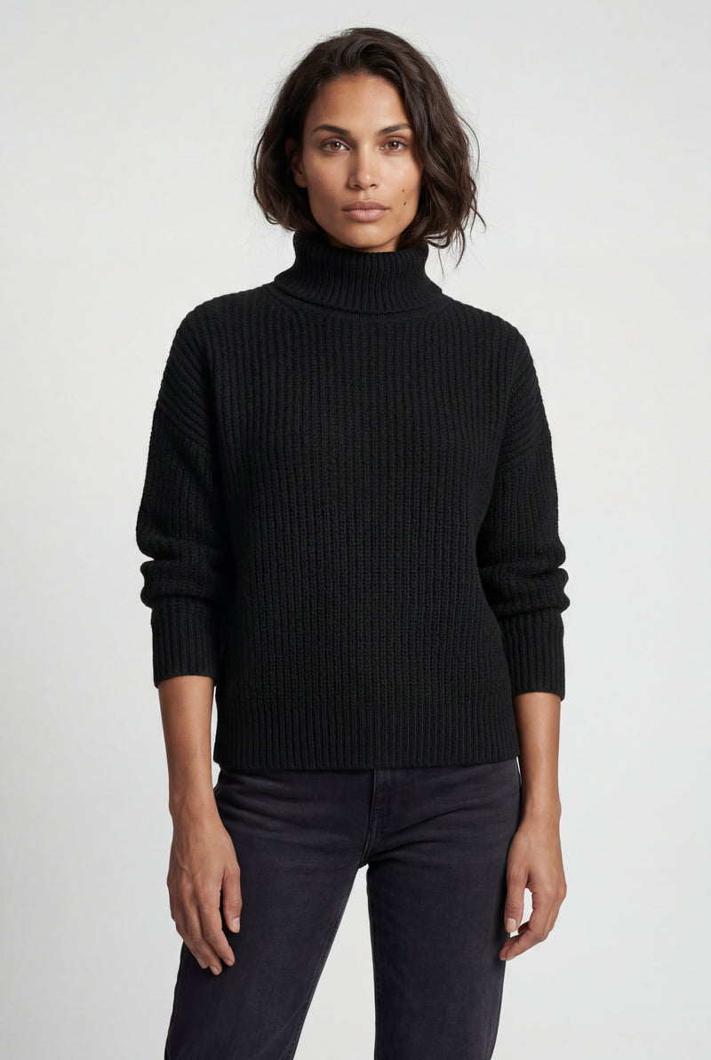 Black Chunky Ribbed Oversized Turtleneck Sweater - Photo 3