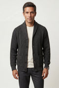 Black Chunky Ribbed Shawl Collar Cardigan with Button Front - Photo 2
