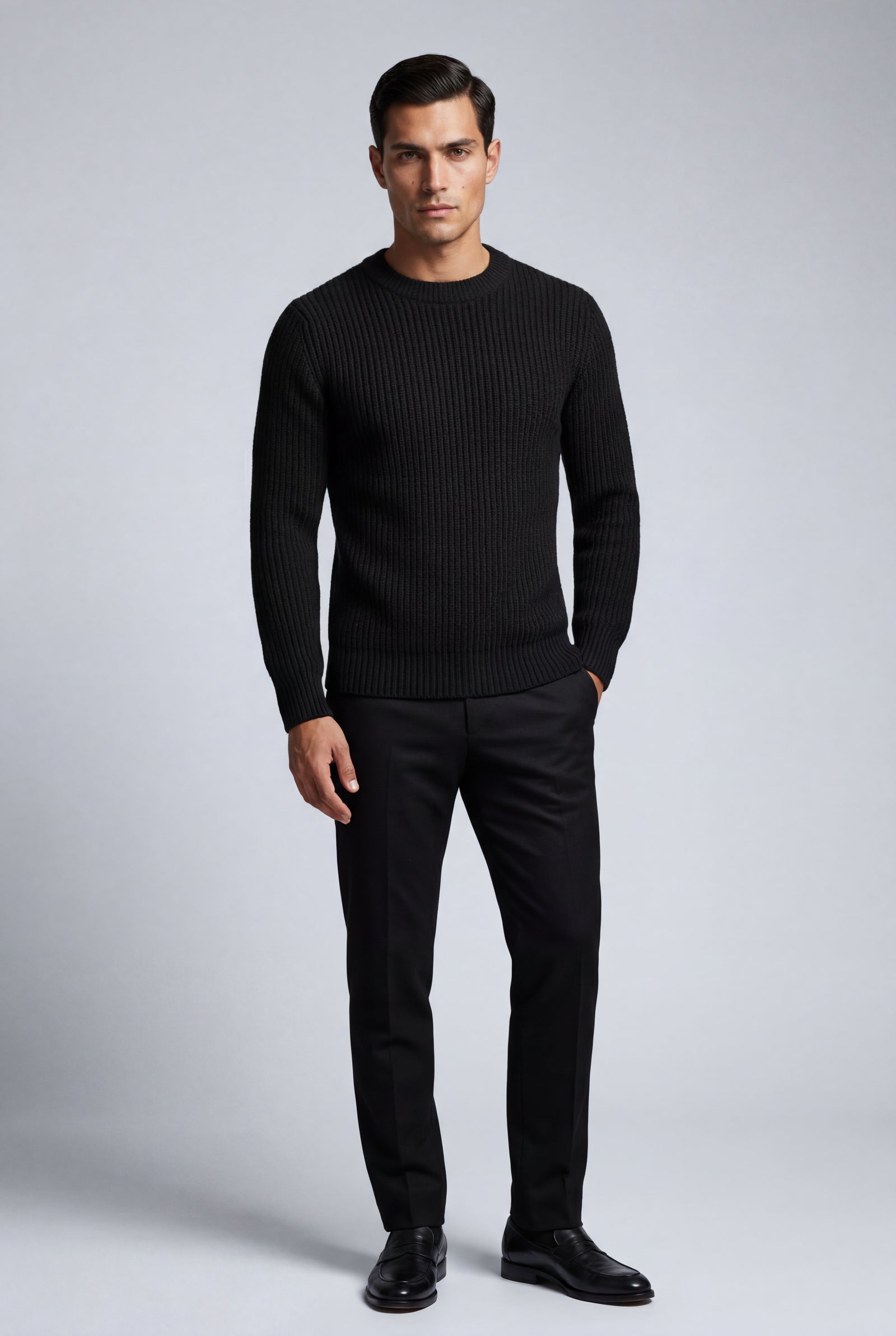 Black Chunky Ribbed Slim Fit Crewneck Sweater - Slim fit sweater - Photo 8
