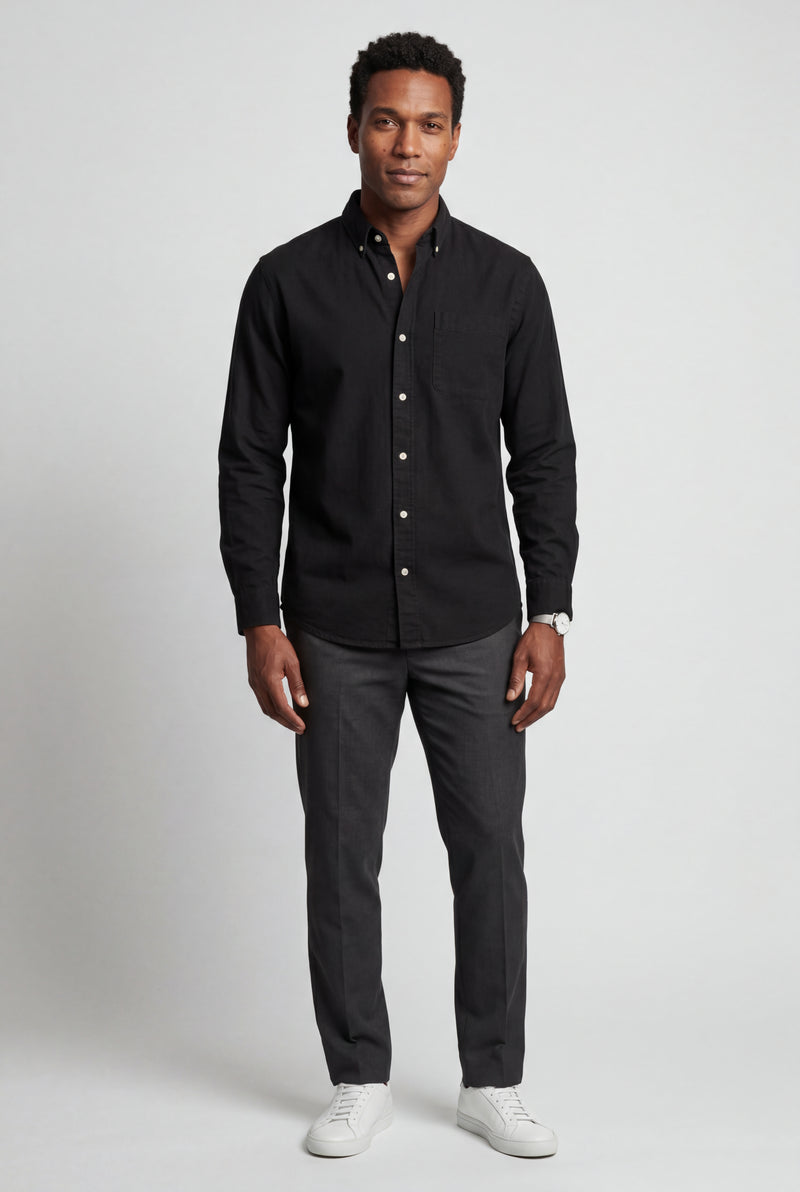 Black Classic Button-down Oxford Shirt with Chest Pocket - Men's Shirts - Photo 1