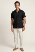 Black Classic Collar Short Sleeve Relaxed Fit Shirt - Casual shirts - Photo 4