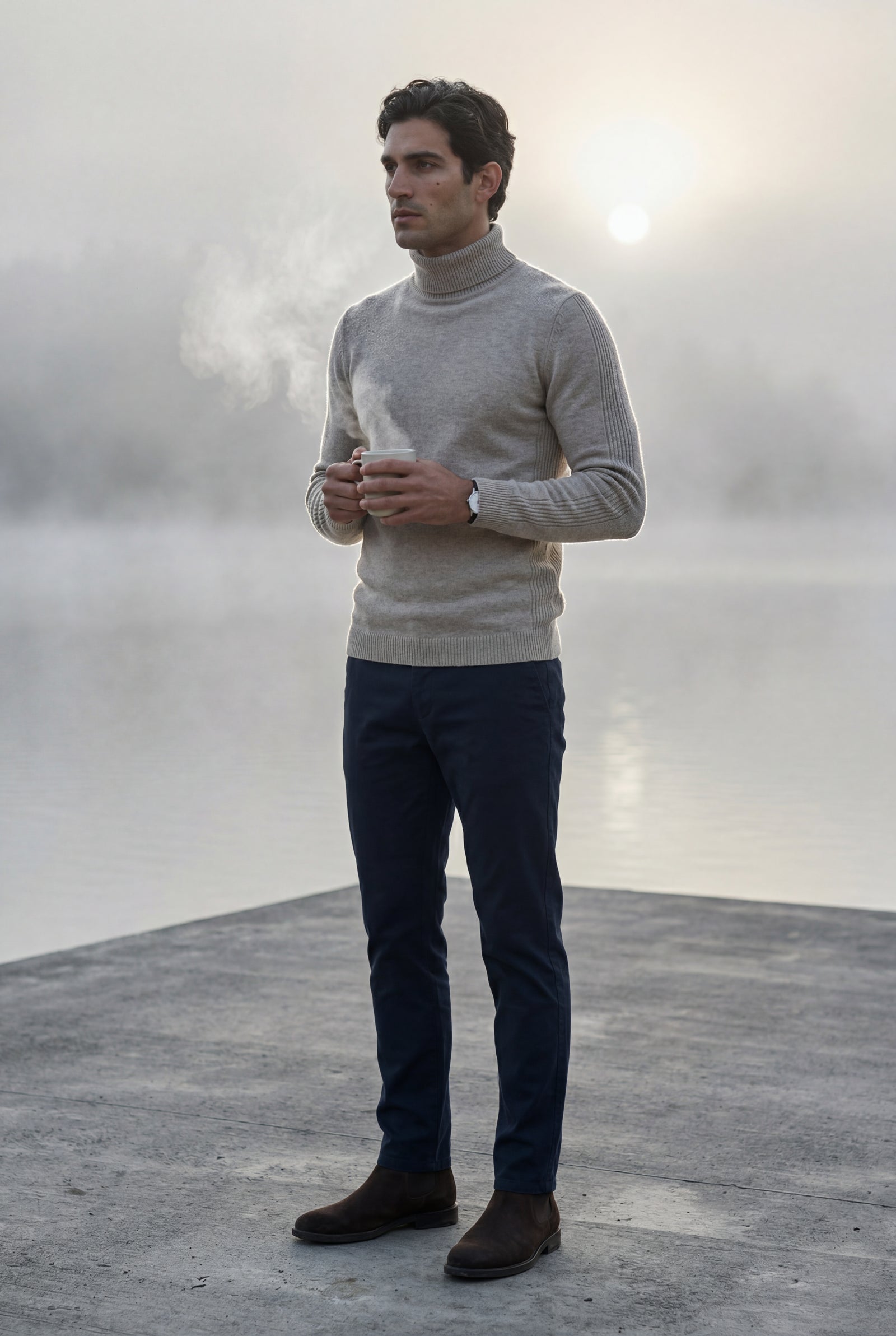 Beige Classic Slim Fit Turtleneck Sweater - Photo 8