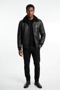 Black Collar Bomber Jacket with Ribbed Sleeves - Winter jackets - Photo 1