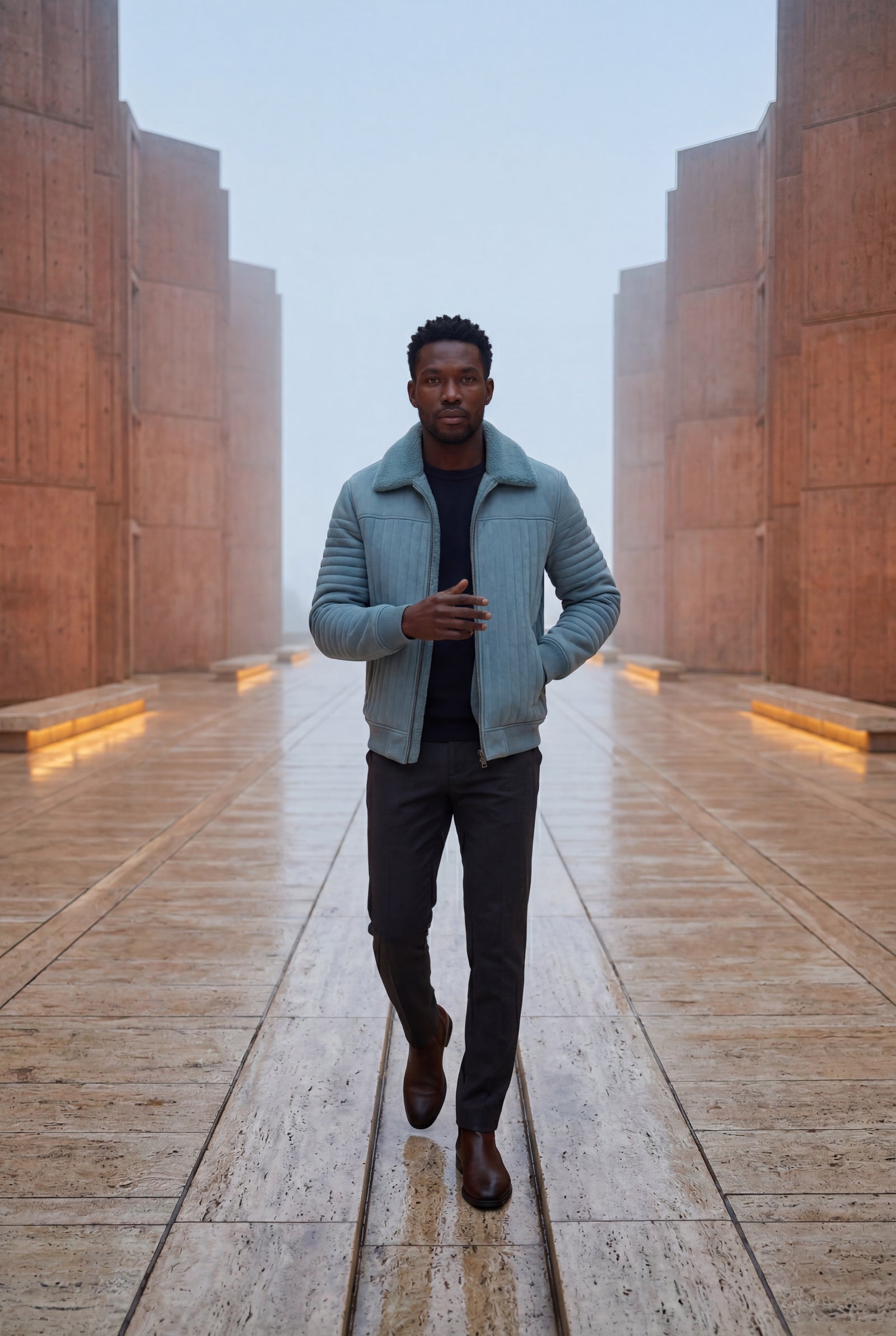 Blue Collar Bomber Jacket with Ribbed Sleeves - Winter jackets - Photo 12