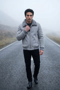 Gray Collar Bomber Jacket with Ribbed Sleeves - Winter jackets - Photo 15